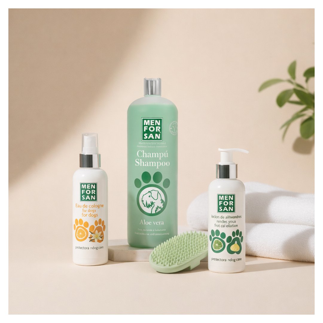 Pack Ritual Completo de Cuidado para perros - Champú, colonia y cepillo de masaje para higiene y bienestar diario