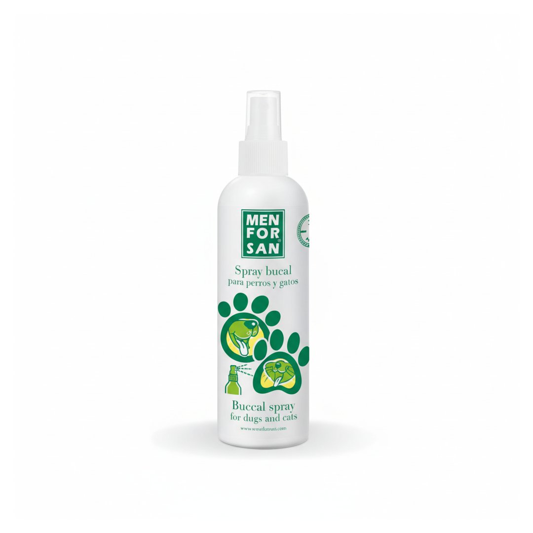 Spray bucal para perro Menforsan para higiene dental y reducción del mal aliento.