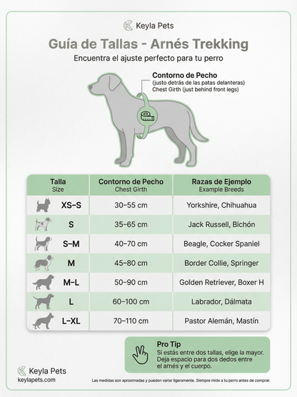 Guía de tallas Arnés Ergonómico Keyla Pets - XS a L-XL
