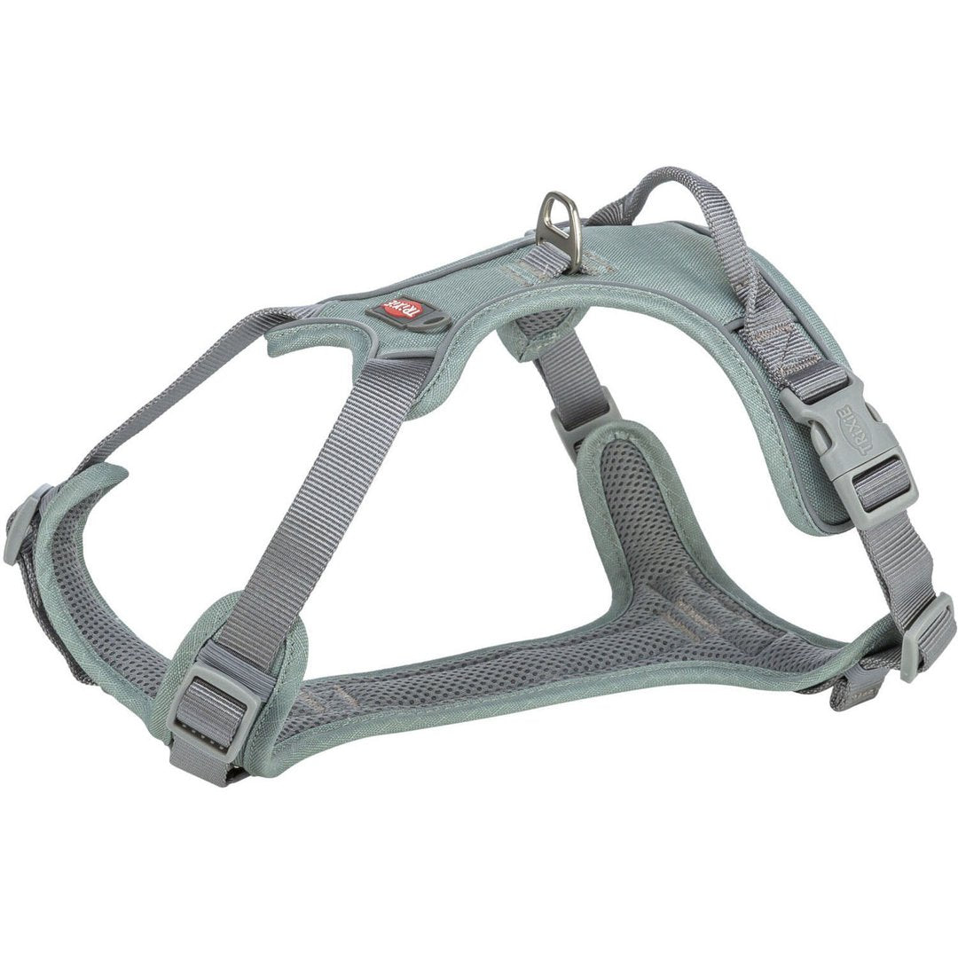 Arnés Active color salvia para perro con estructura ergonómica en Y, acolchado interior transpirable y ajuste seguro de KeylaPets.

