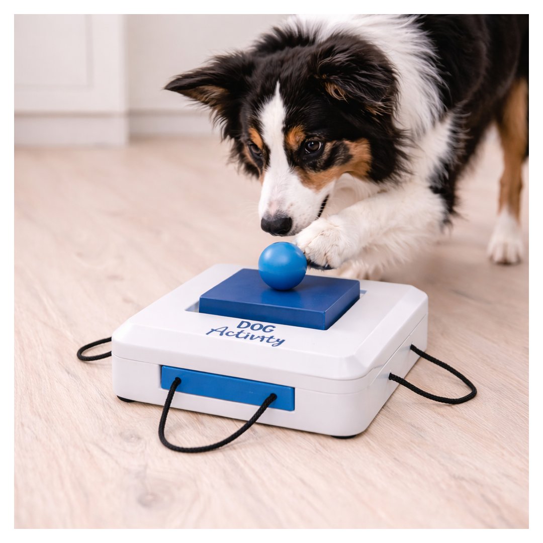 Perro utilizando el juego interactivo Dog Activity Gamble Box para trabajar olfato y estimulación mental en casa