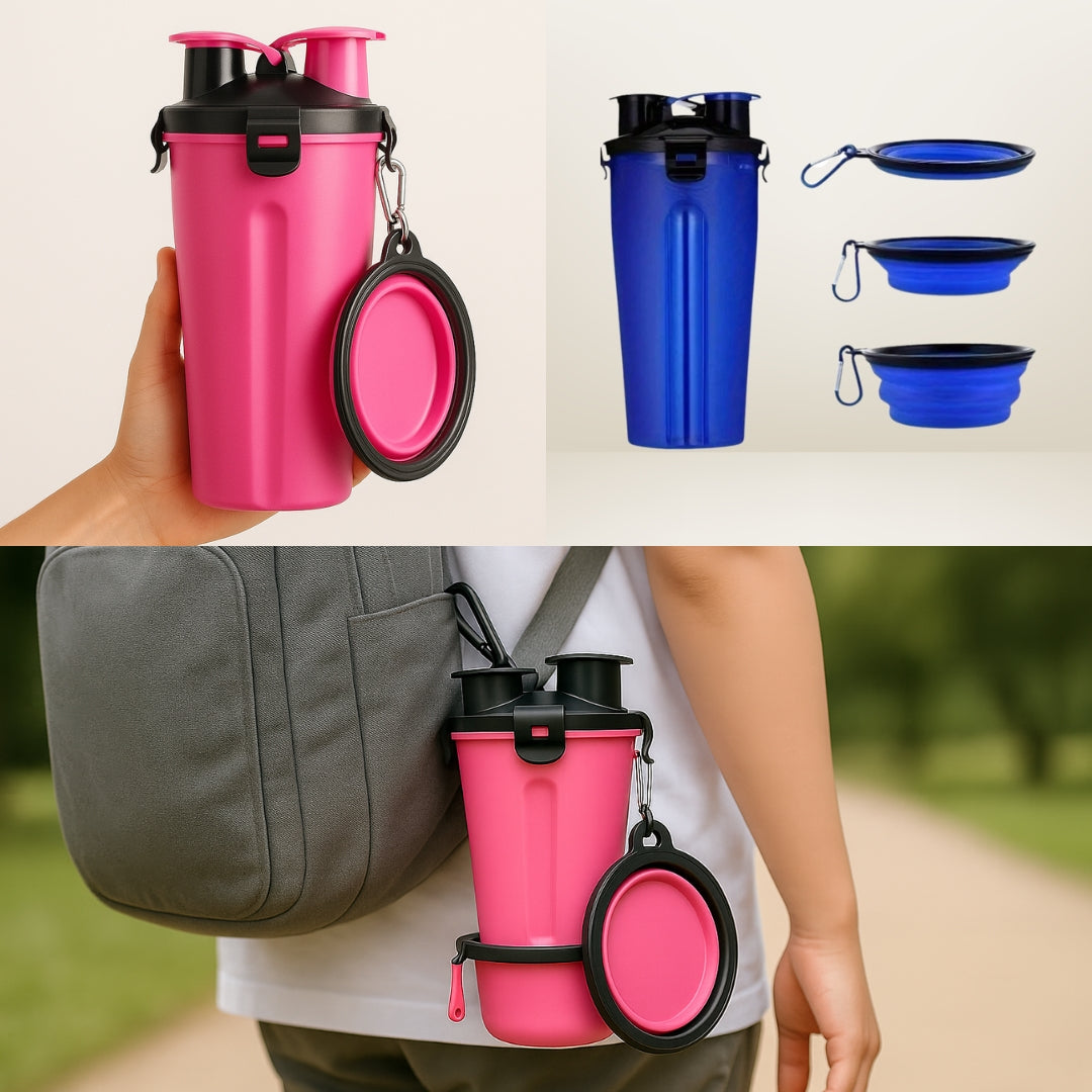 Botella TravelFeast™ 2 en 1 con Cuenco Plegable 🥤🐾